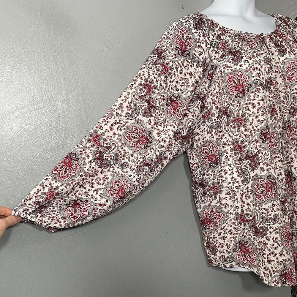 Chaps Peasant Top Plus Size 2X Paisley Country Boho Preppy Western Lightweight - Picture 2 of 10